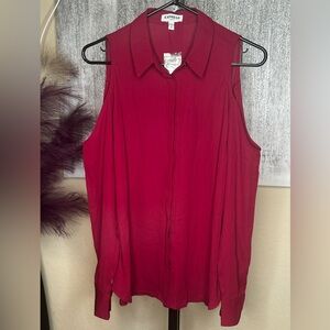 Express Peep Shoulder Burgundy Blouse